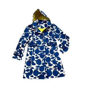 Boden Blue Leaf Print Trench Coat with Yellow Hood
